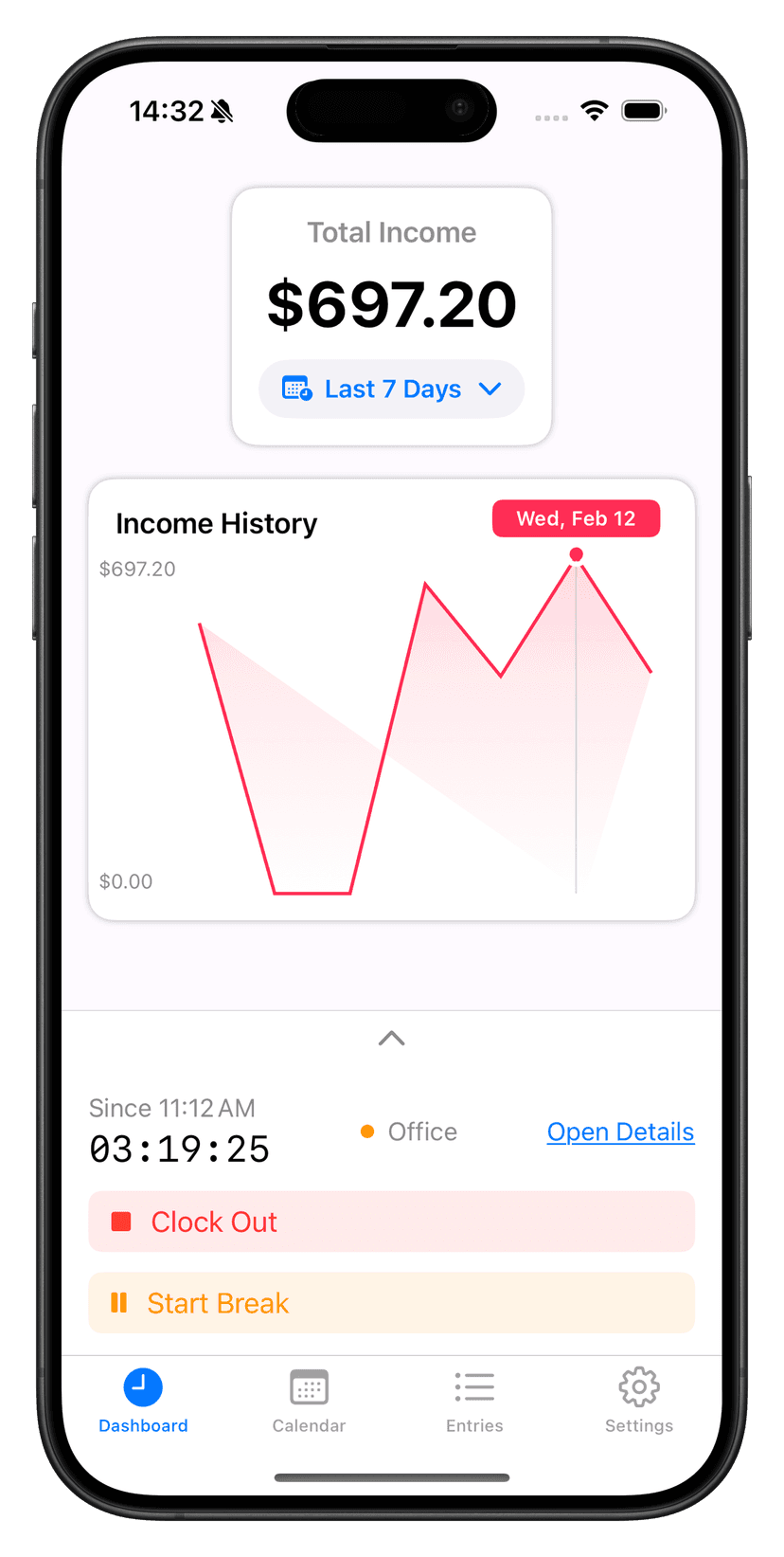 Work Time Hours Tracker App Screenshot